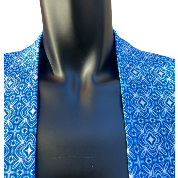 Land's End Long Sleeve Open Front Shrug Cardigan Poncho Blue/White Size M - Picture 2 of 7